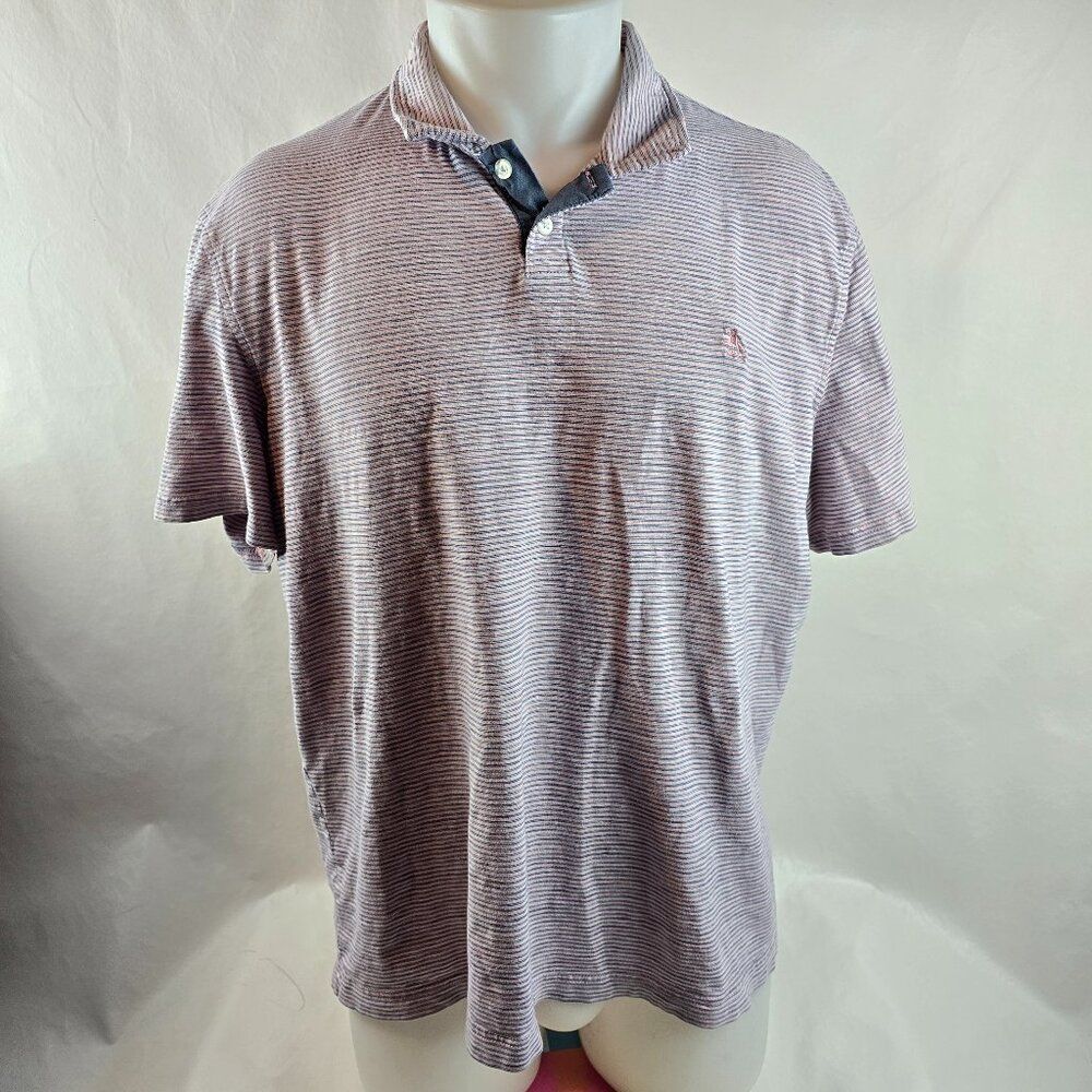 Original Penguin Polo Shirt Mens 2XL Pink Blue Stripe Short Sleeve Classic Fit